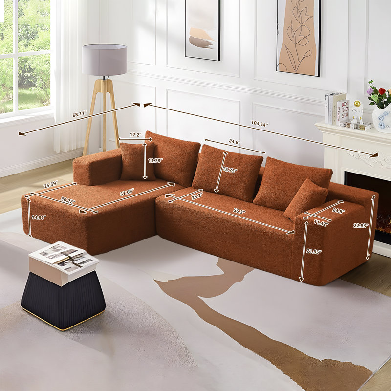 Canapé modulaire en L Sherpa, Fausse fourrure orange