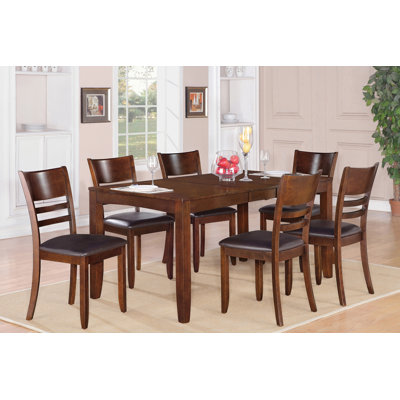 7 Piece Kitchen Table Set Consist of a Rectangle Dining Table with Butterfly Leaf and 6 Faux Leather Dining Room Chairs, 36x66 Inch, Espresso