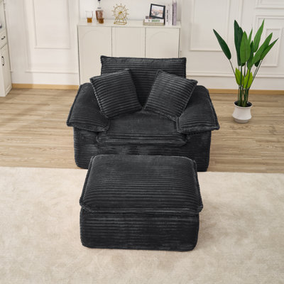 Corduroy Chaise Lounge Chair with Ottoman No Assembly by Ivy Bronx