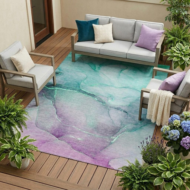 Tapis intérieur lavable antidérapant abstrait 9 pi x 12 pi vert