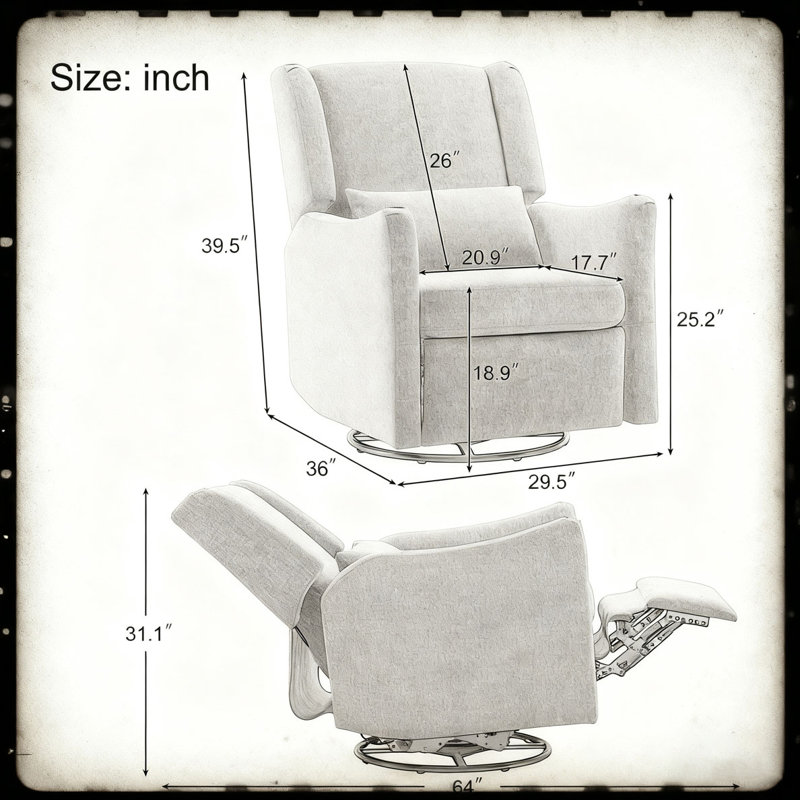 29.5'' Wide Wingback Swivel Rocker Recliner Chair, Glider Rocker Recliner, Seaweed Green Teddy