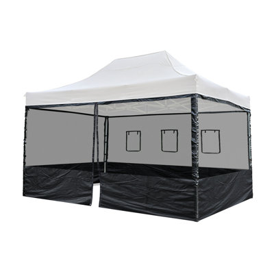 InstaHibit 4 Half Mesh Sidewalls for 15x10 Ft Pop Up Canopy Tent w/ Window Food Vendor Fair