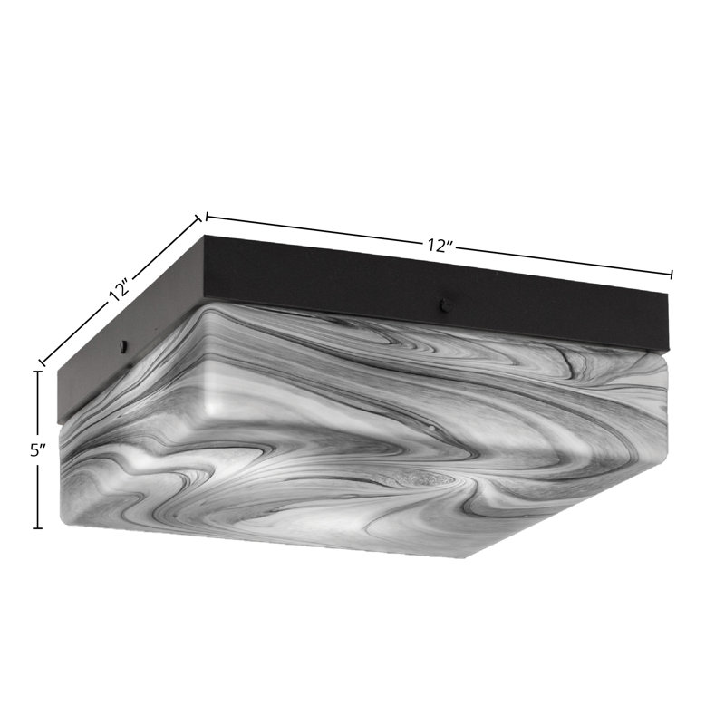 12" Flush Mount, 3-Bulbs, Shown In Matte Black Finish With Onyx Swirl Glass