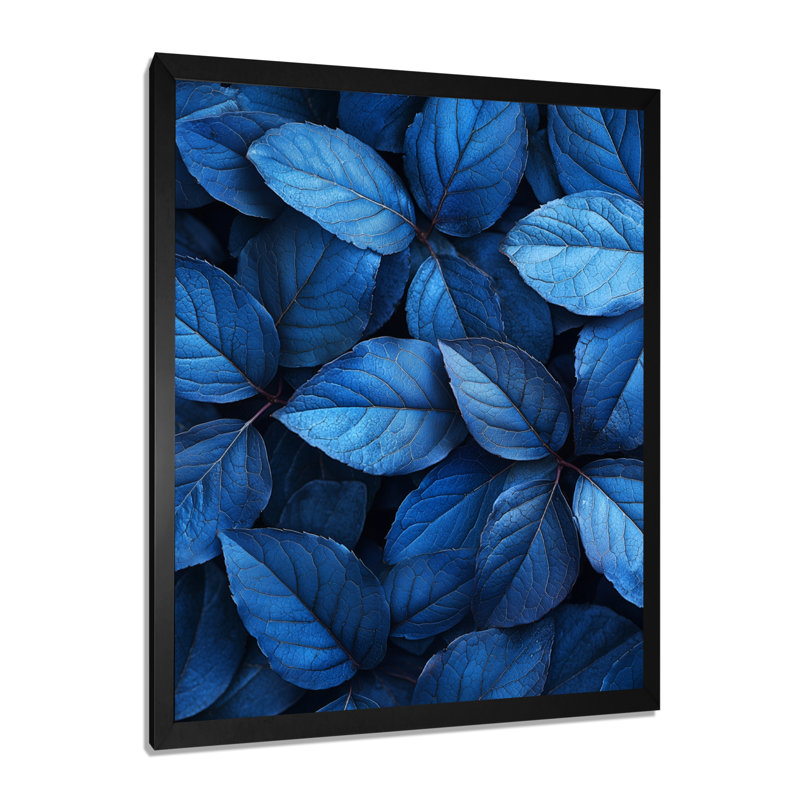 «Midnight Blue Leaves Tranquility I», art mural sur toile à motif floral, H 20 po x l 12 po, Noir, noir, noir, noir