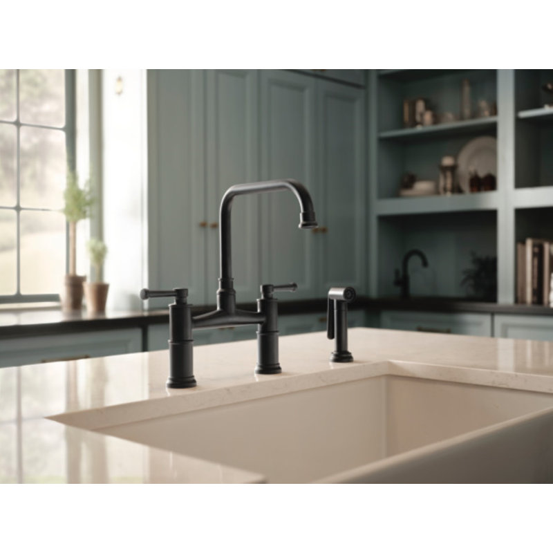 Artesso® Bridge Faucet With Side Sprayer, Polished Nickel