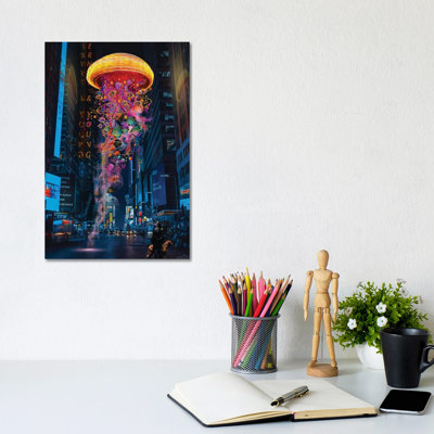 Electric Jellyfish In Newyork by David Loblaw - Wrapped Canvas Print