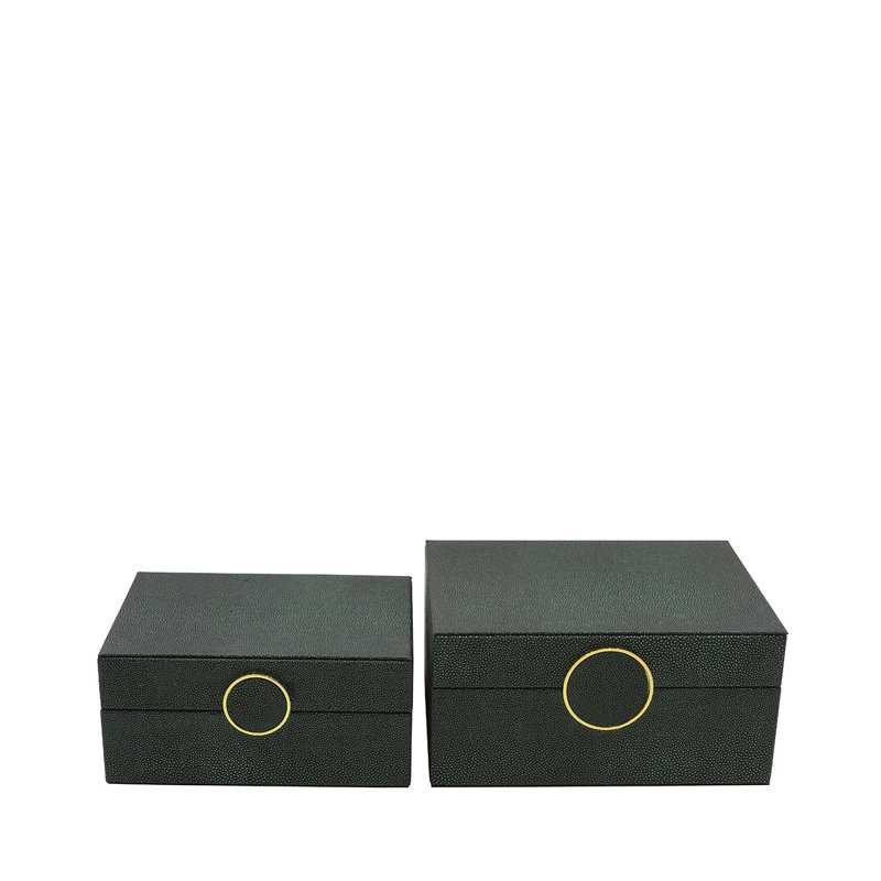 Luxurious Faux Litchi Jewellery Boxes, Storage Decorative Case, Black/Green/Gold