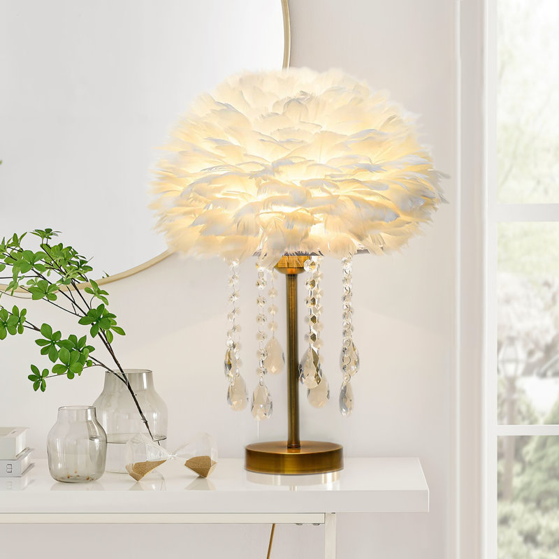 Lampe de table en plumes roses, Blanc
