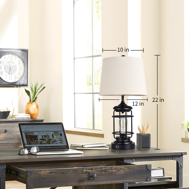 Alenson 22'' Metal, Touch Dimmable, Night Light Table Lamps with USB, Matte Black
