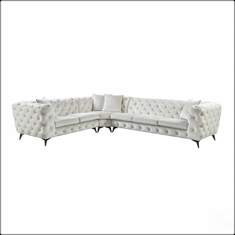 Atronia Beige Fabric Sectional Sofa W/4 Pillows
