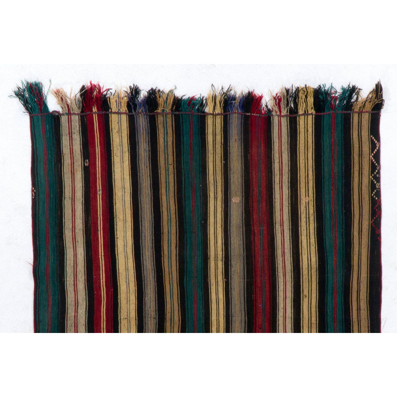 Kilim anatolien tissé à la main de 5,4 x 7 pi (bandes plates) avec bandes verticales, entièrement en laine
