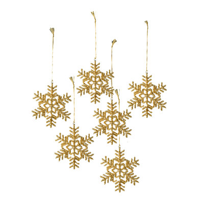 Ensemble de 6 ornements en forme de flocon de neige à paillettes dorées, ornements d'arbre de Noël en perles de verre suspendus, ornements à paillettes pour les fêtes, mariage sur le thème de l'hiver, mesure 6 po de diamètre