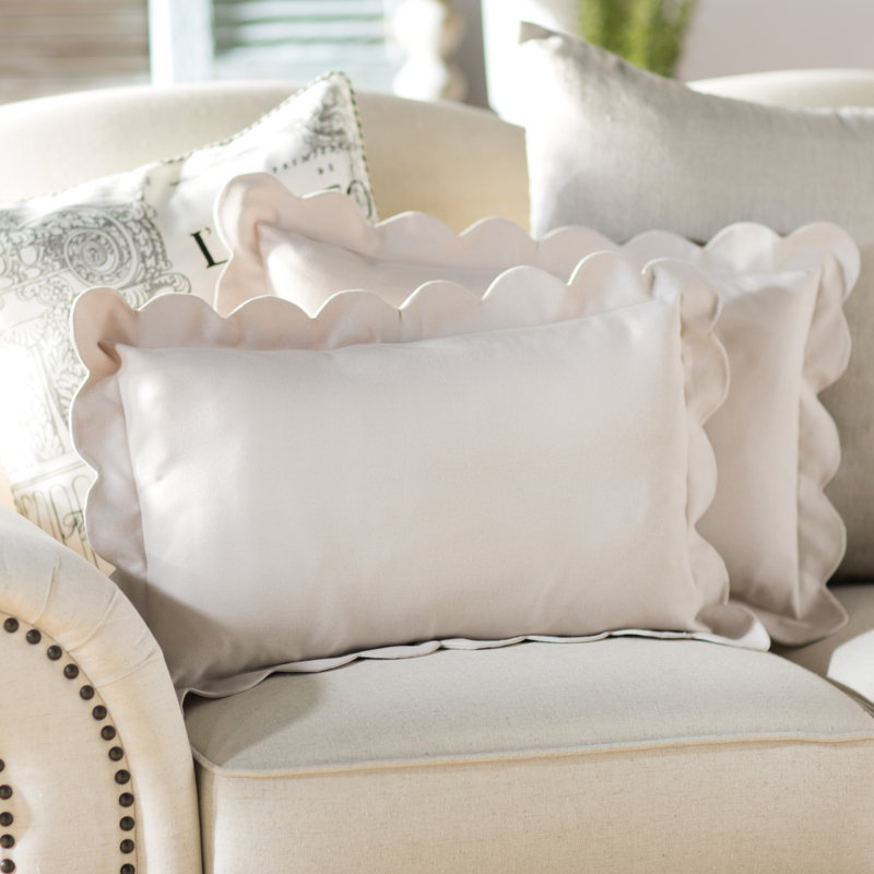 Coussin lombaire en coton géométrique Circee, Blanc antique