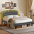 Full Size Bed Frame with LED Light and Charging Station, Platform Bed with Upholstered Headboard, No Box Spring Needed-410524478-410524477