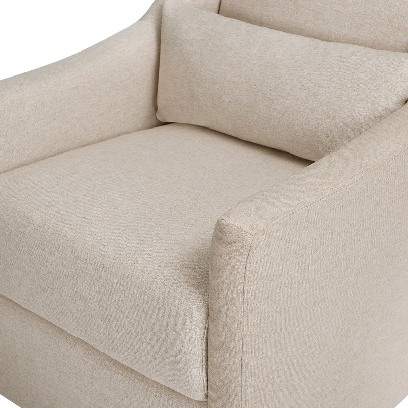 Beige Eco-Weave Upholstered Swivel Glider with Ottoman