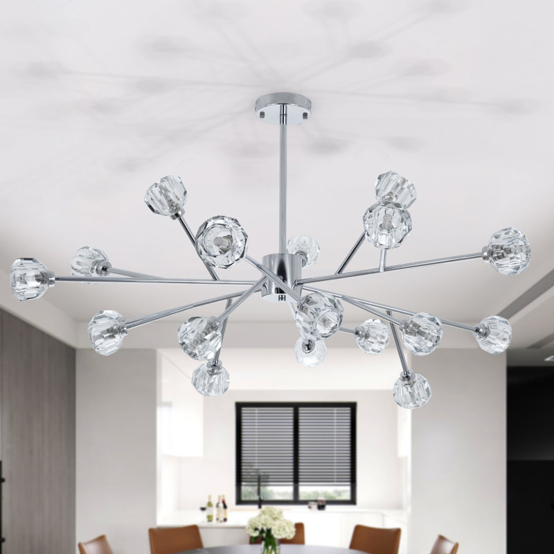 Lustre spoutnik moderne unique à 18 lumières avec ampoules DEL, Argent