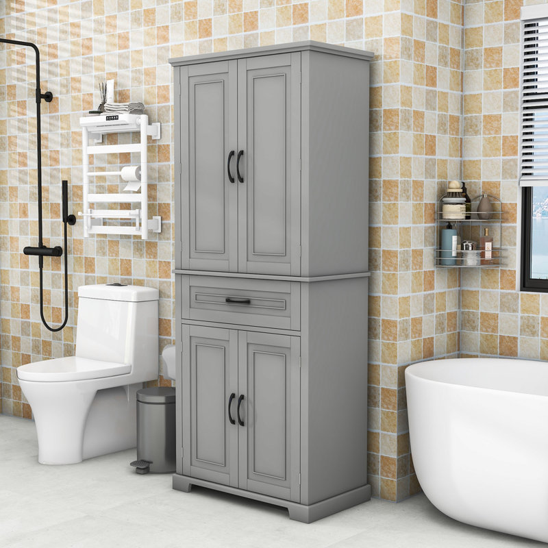 Tall Freestanding Bathroom Cabinet with Adjustable Shelf, Anti-Tipping Design and Ample Storage, Gray