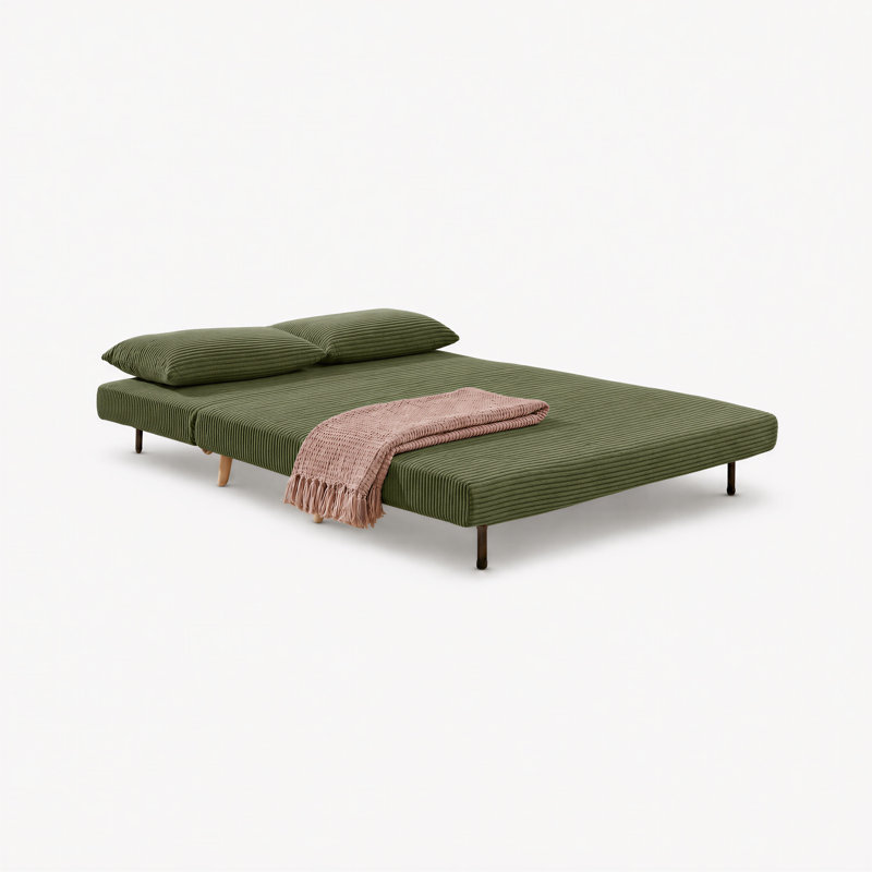 Berlyn 2 Seater Futon Sofa Bed - Luxury Simple Modern Folding Design, Full/Double, Green Corduroy