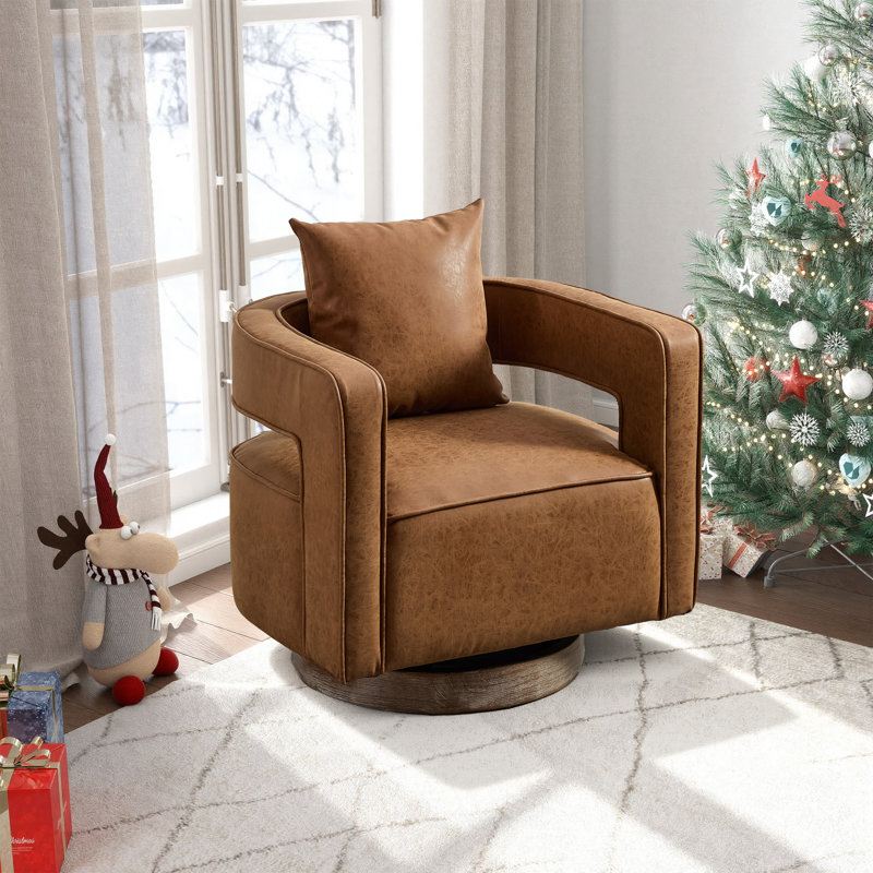 Fauteuil demi-tonneau moderne pivotant avec dossier ouvert, Brun