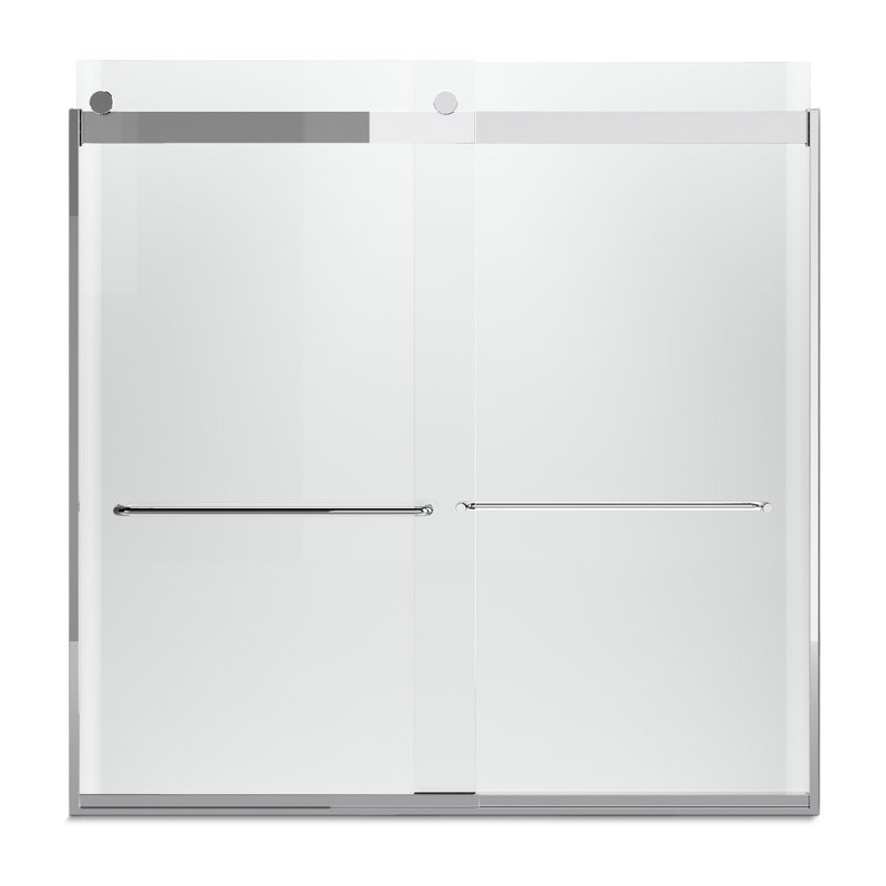 Levity 59.63" x 59.75" Bypass Bath Door with CleanCoat Technology, Bright Silver, Frosted