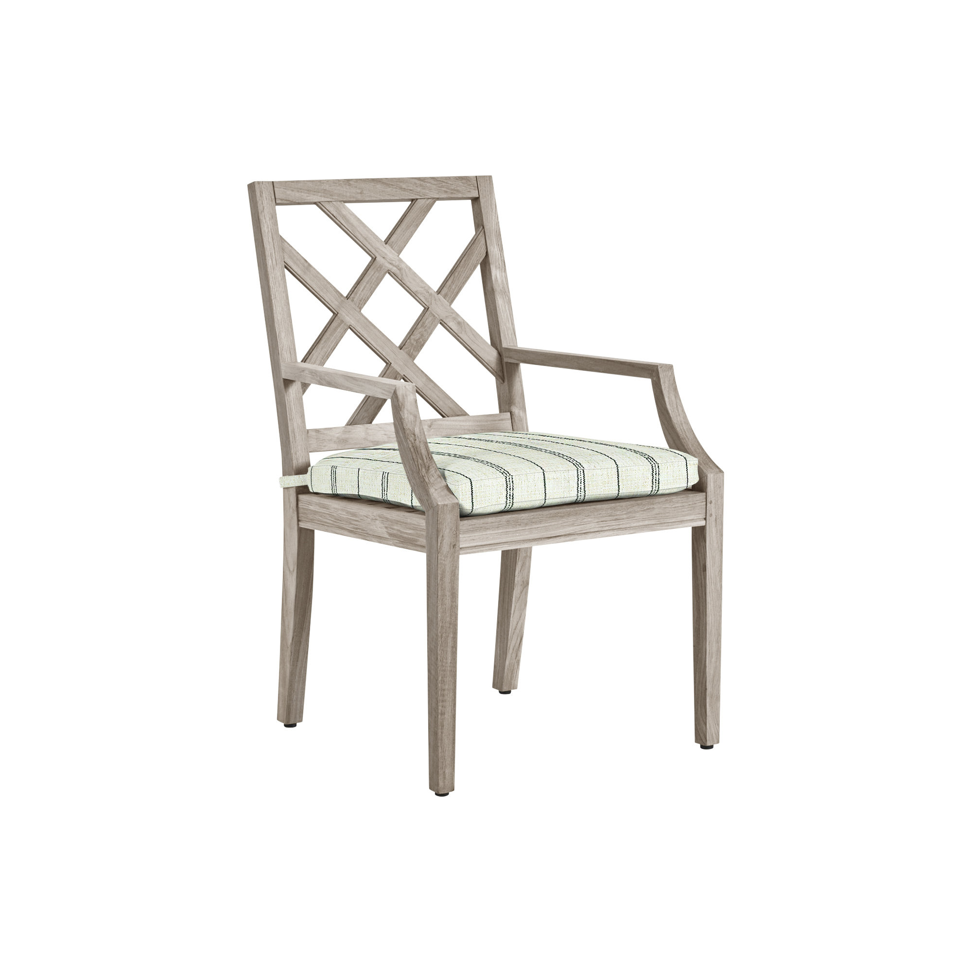 Haley Teak Outdoor Arm Chair Latticework Back, No Welt, Natural White, Oyster Teak