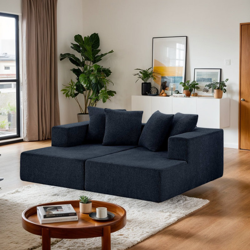 Boneless 74" Chenille Sectional Sofa, Blue Chenille