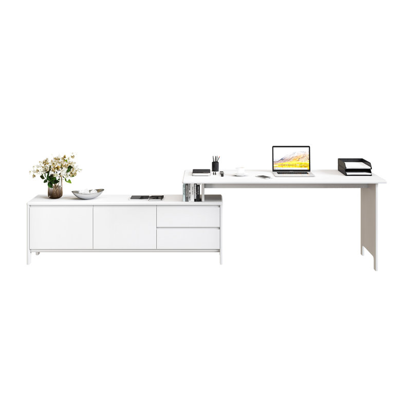 Cecile Solid Wood Writing Desk, White, White