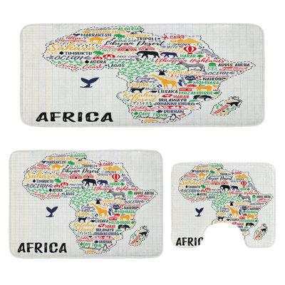  Saying Bathroom Rug Set 3 Pieces U-Shape & Rectangle Mats Multicolor