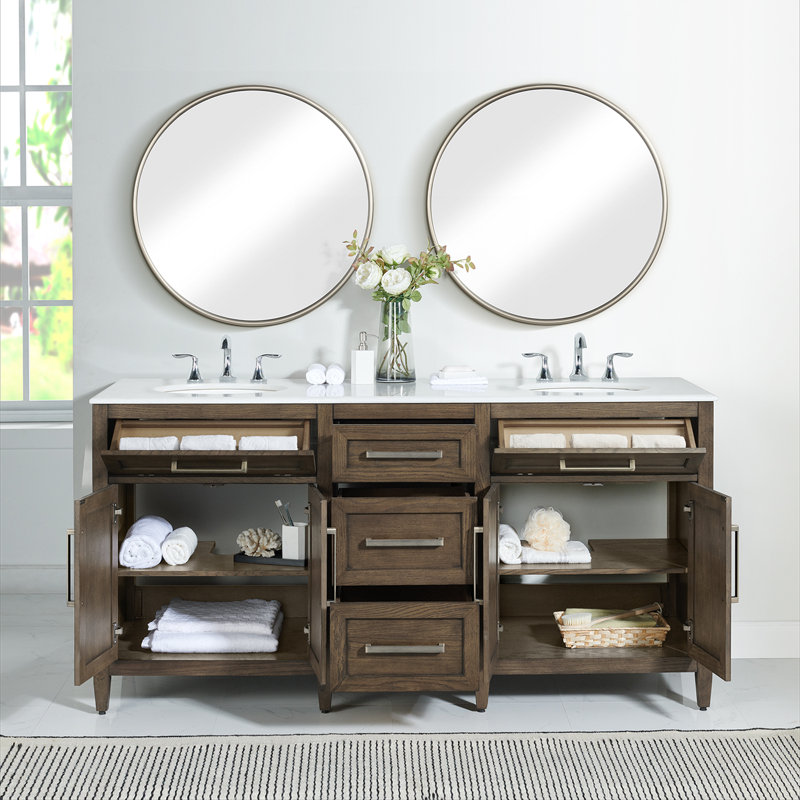 Ensemble de meuble-lavabo double 72 po Dash, Noyer chaud, Chrome