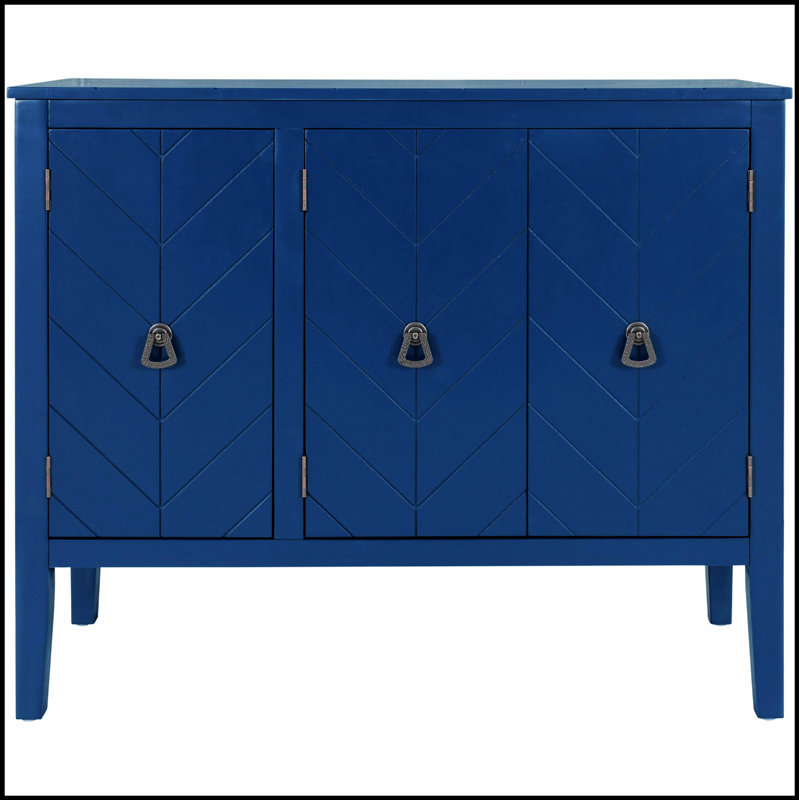 Adjustable Shelf Storage Sideboard – 3 Metal Handles, 4 Pinewood Legs, Navy Blue