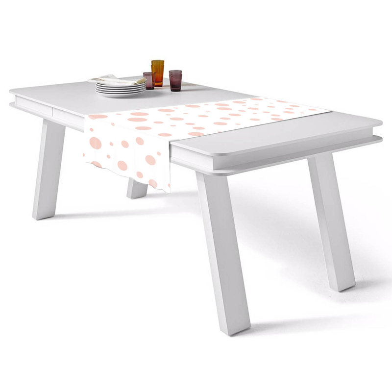 Chemin de table à pois, Blanc / rose