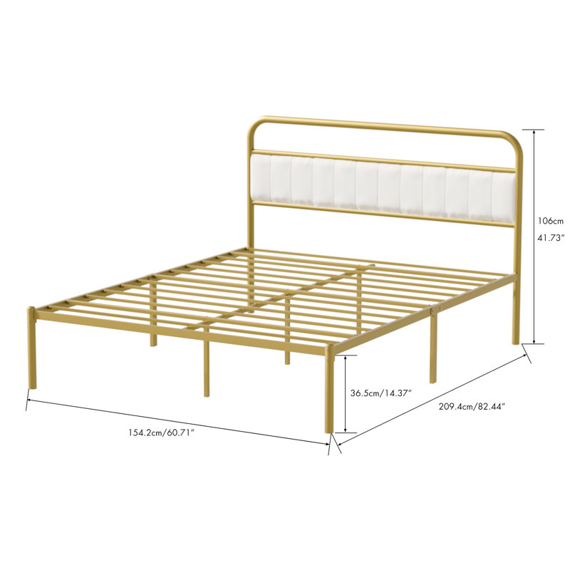 Structure de lit en métal et acier avec tête de lit tapissier dans la chambre à coucher grand lit - Beige doré taille grand or / beige