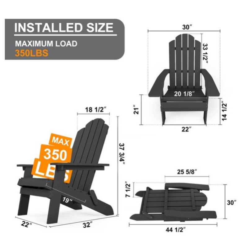 Bowlus Foldable Outdoor Adirondack Chair With Table, Black