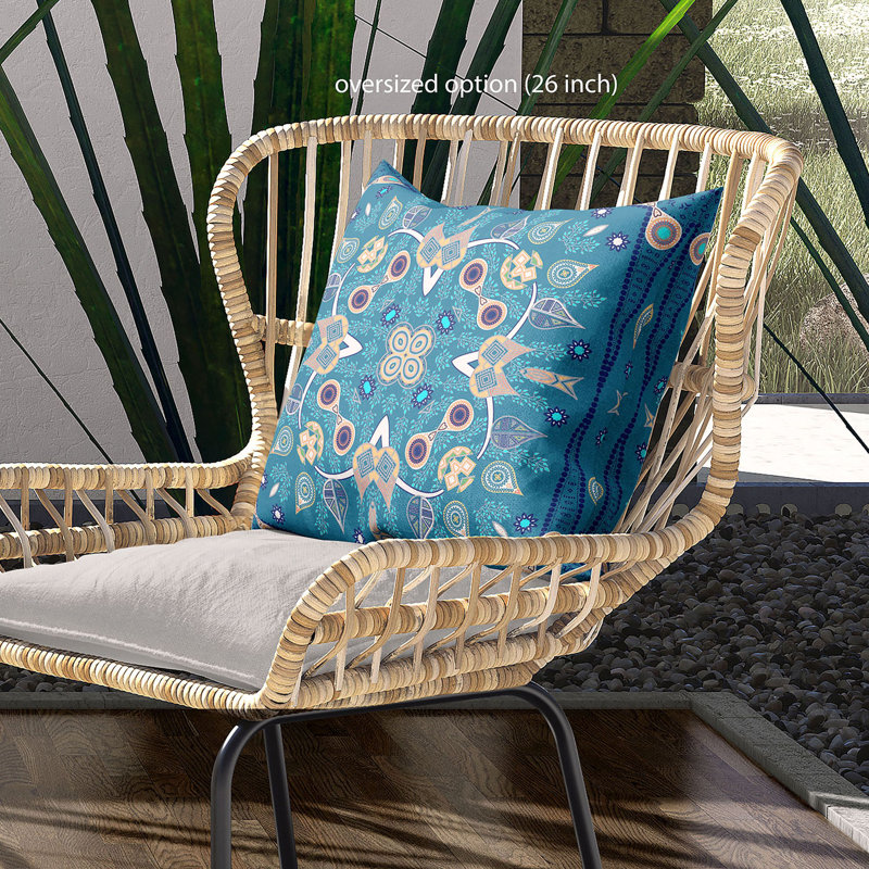 Housse et insert de coussin carré en polyester intérieur / extérieur, 26 po x 26 po, Bleu clair / beige
