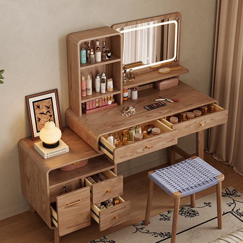 Coiffeuse moderne minimaliste en bois massif avec commode intégrée (55,12 po)