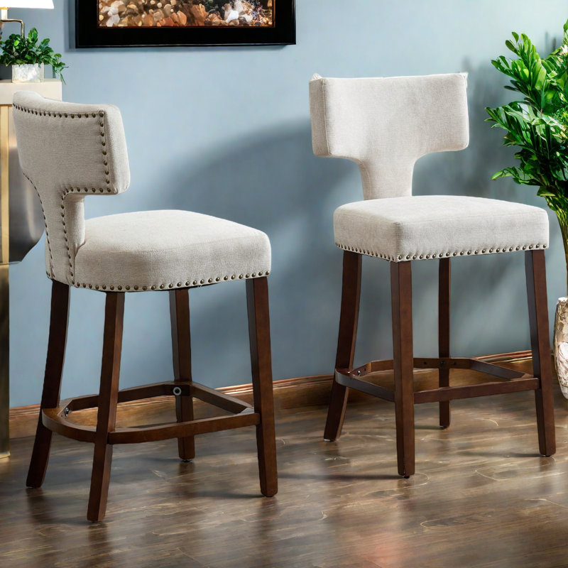 Ensemble de 2 tabourets de bar Mid-Century, Beige