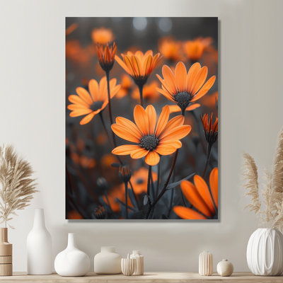 Mono, orange, noir, rustique, beauté, marguerites - marguerites, art mural, salon
