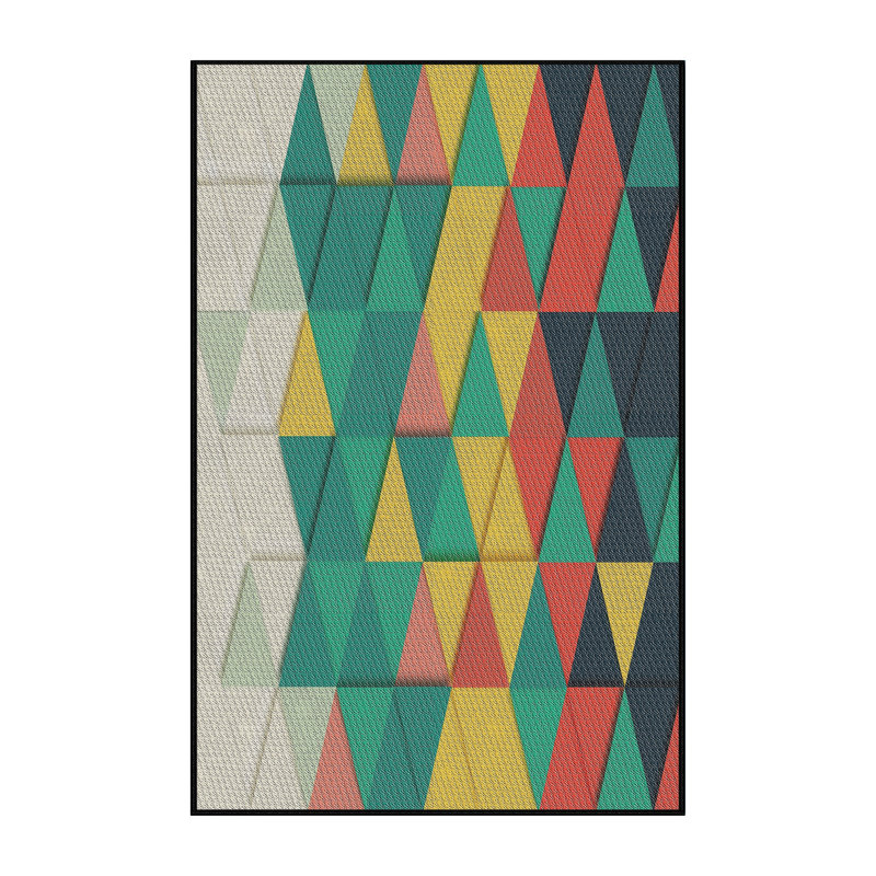 Tapis vert/jaune/crème à motifs, Rectangle 2 pi x 3 pi