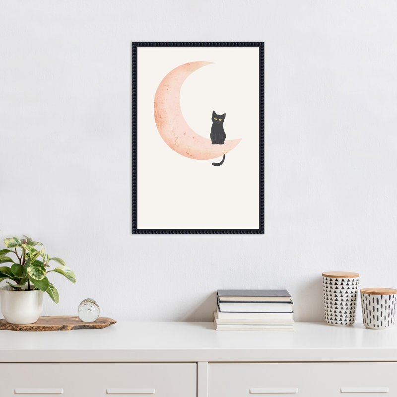«Cat Crescent Moon» par Melloi, reproduction d'art sur toile encadrée, H 23 po x l 16 po