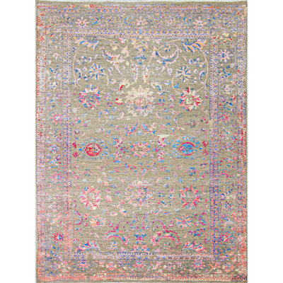Tapis naturel et rose noué à la main de haute qualité