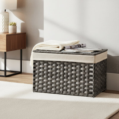 Panier de rangement avec couvercle, bac de rangement de 17,2 gallons (65 L), panier de rangement pour couverture tissée avec poignées, doublure pliable et amovible, structure en métal, pour chambre à coucher, salle de lavage