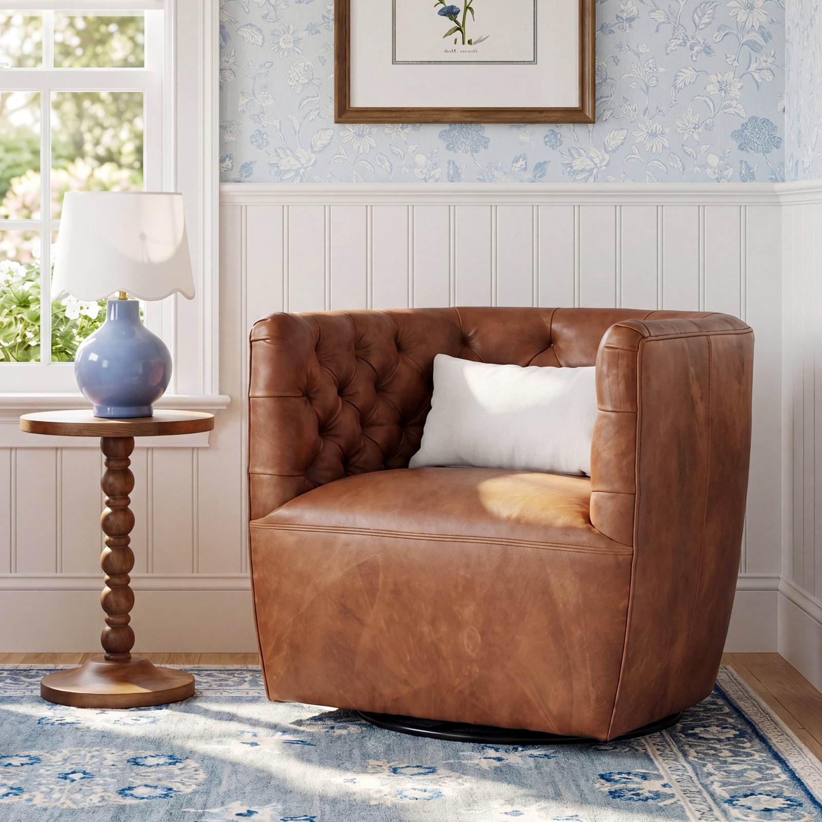 Mac Genuine Leather Swivel Barrel Chair, Heirloom Sienna Genuine Leather