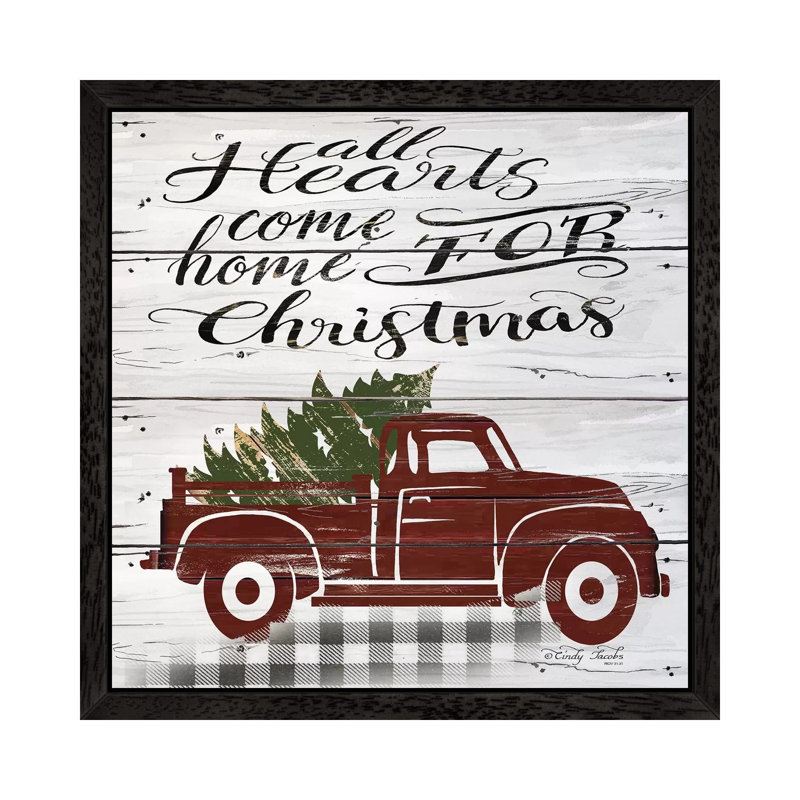 All Hearts Red Truck by Cindy Jacobs - Floater Frame Print on Canvas, Black