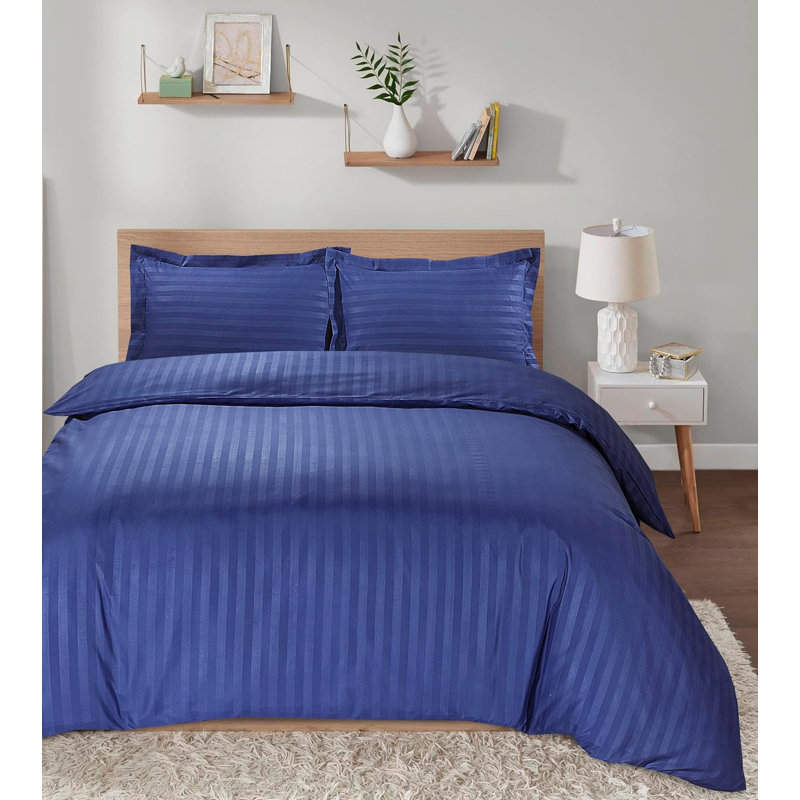 Neacsu Microfiber Striped Duvet Cover Set with Pillowcases, Single Duvet Cover + 1 Standard Pillowcase, Navy