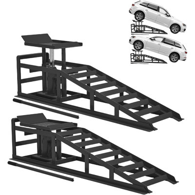 Paquet de 2 rampes de voiture hydrauliques 5T 10 000 lb, rampes de levage de véhicule à profil bas avec réglage de la hauteur (11,61 po à 16,21 po) pour les camions, les remorques et le garage