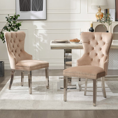 Velvet Upholstered Dining Chairs with Stainless Steel Legs