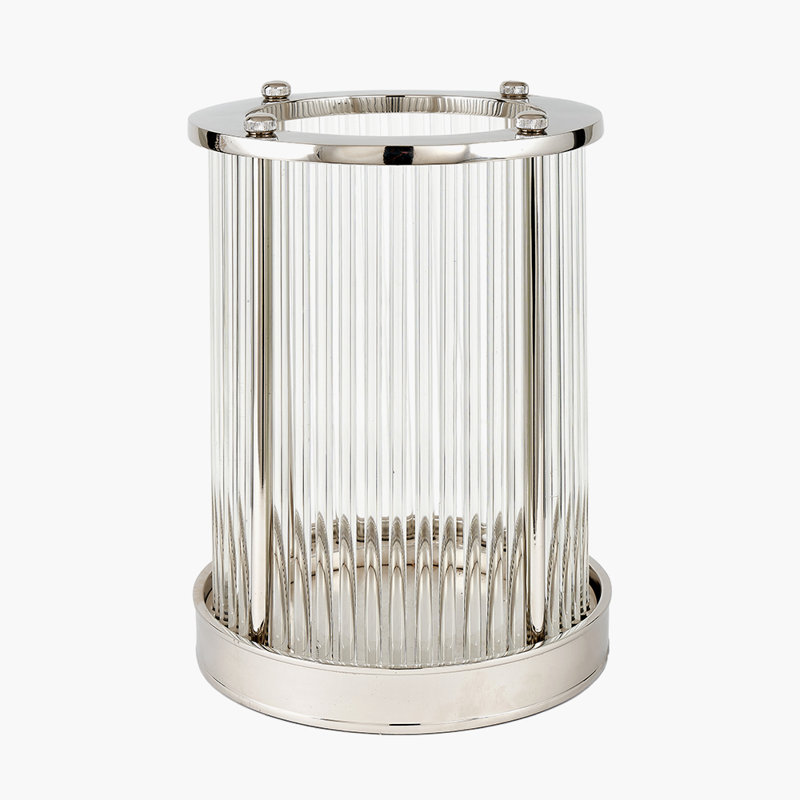 Glass Tabletop Hurricane, 33.5cm H x 26cm W x 26cm D, Silver