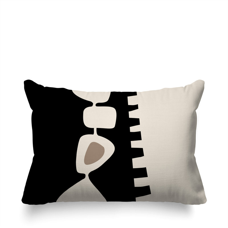 Oreiller rectangulaire réversible intérieur / extérieur Kanai, Noir / blanc cassé, H 14 po x l 20 po