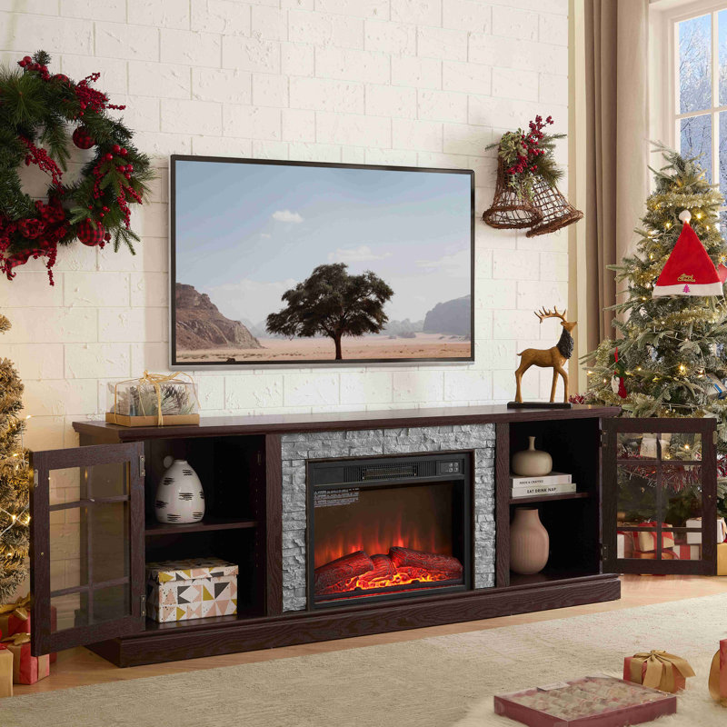 Meuble télé 70 po avec rangement à 2 portes et foyer électrique de 23 po A devant, H 25,83 po x l 70,12 po x P 15,35 po, Oui