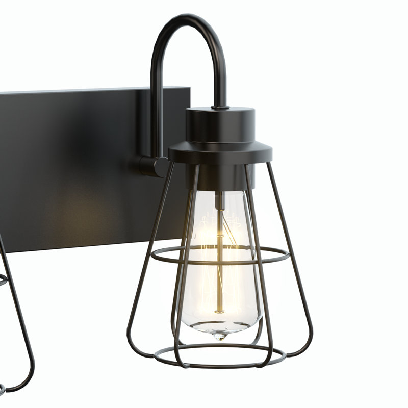 Newland 22 in. 3-Light Industrial Dimmable Vanity Light in Matte Black with Metal Shade